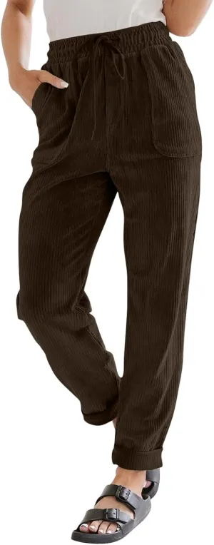 sdbrld Vintage Corduroy Pants for Women Elastic High Waisted Straight Leg Pants Fall Winter Lounge Work Trousers with Pockets