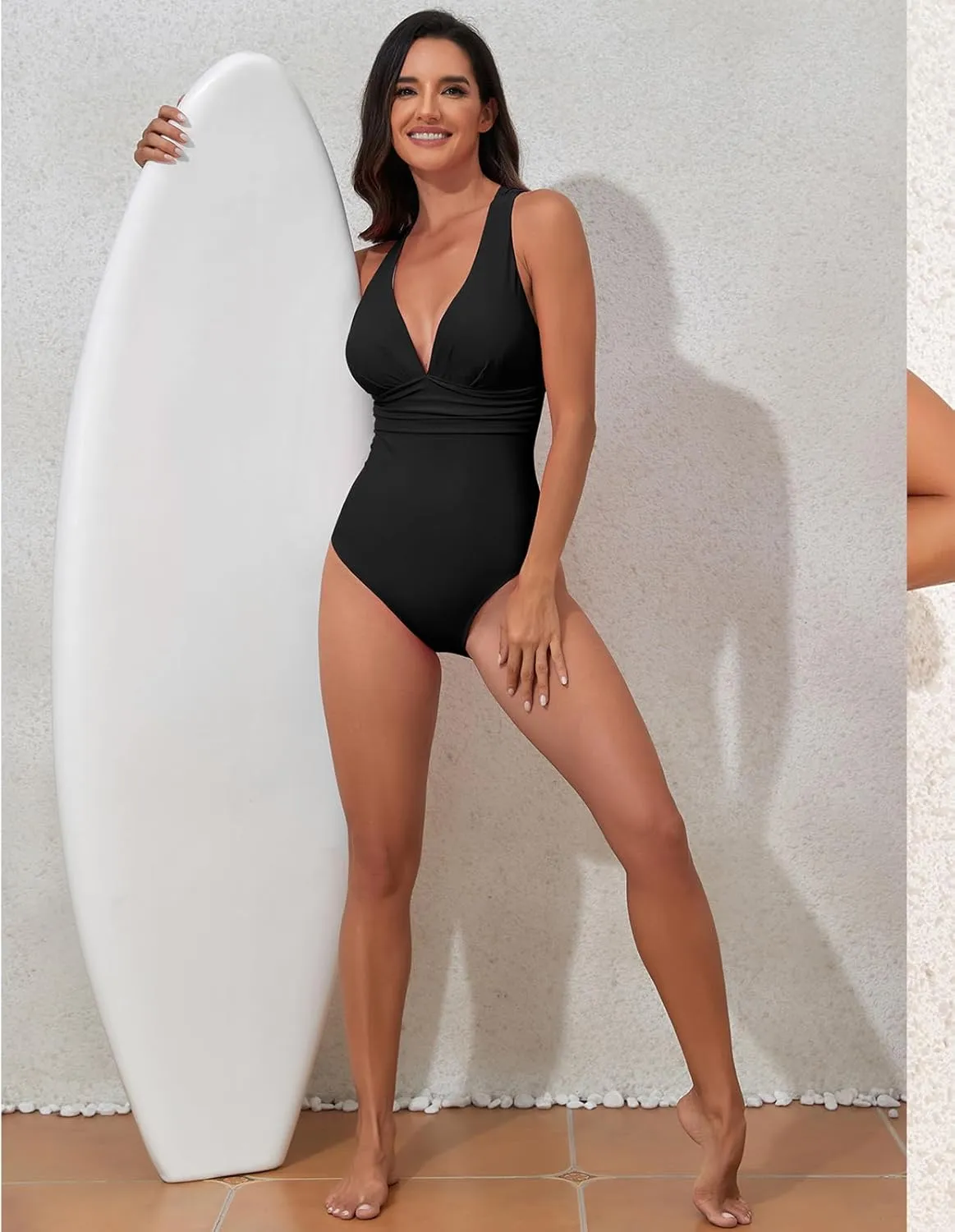 SELINK Women's Sexy V Neck One Piece Swimsuit Backless Ruched High Cut Monokini Tummy Control Bathing Suits
