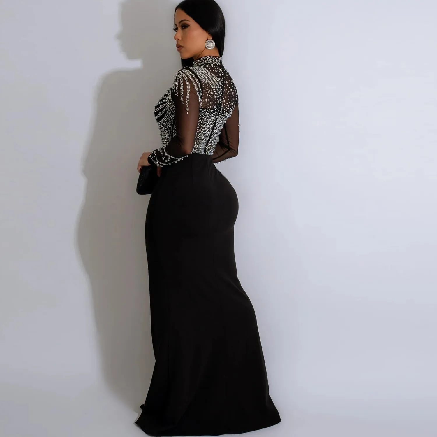 Sexy Rhinestone Crystal Mesh Patchwork Sheer Bodycon Dress Womens See-Through Birthday Clubwear Dresses