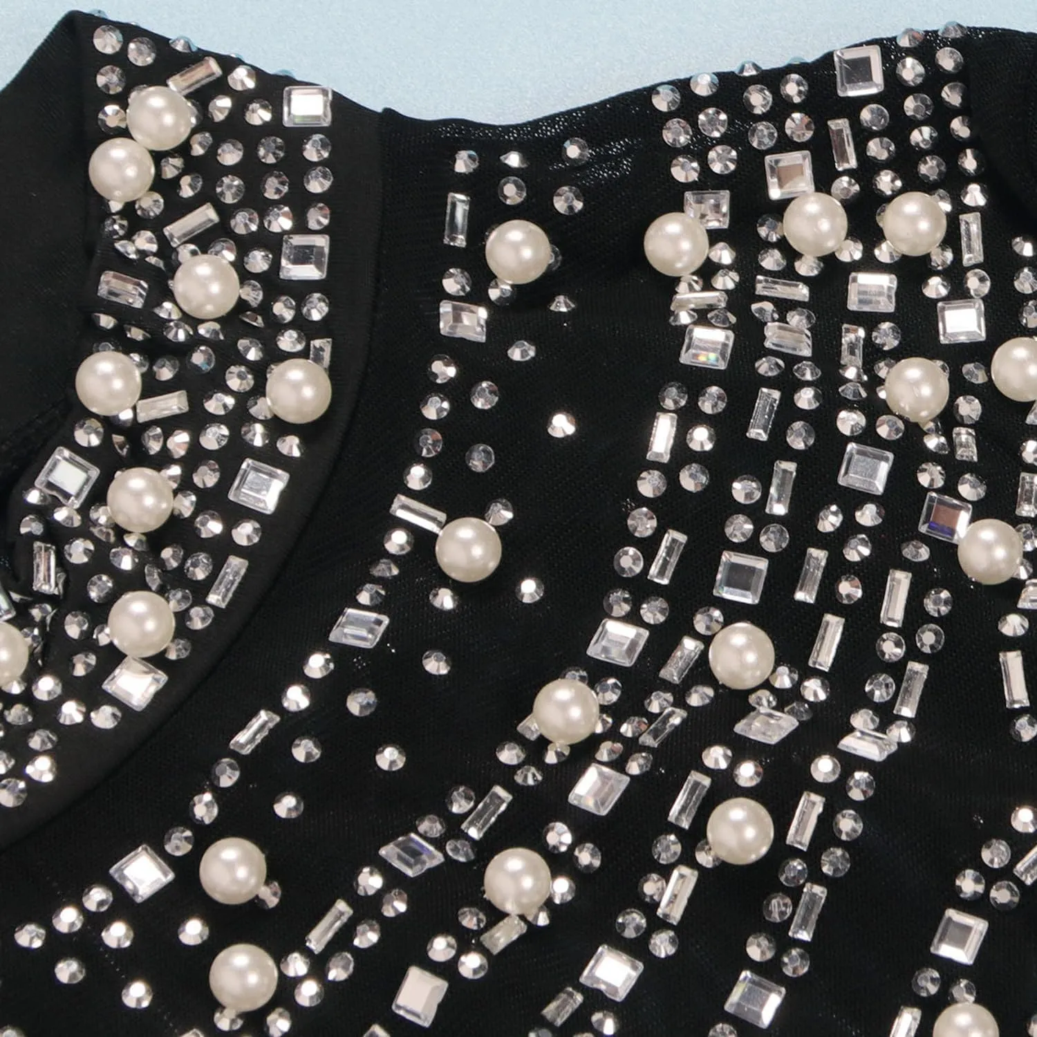 Sexy Rhinestone Crystal Mesh Patchwork Sheer Bodycon Dress Womens See-Through Birthday Clubwear Dresses