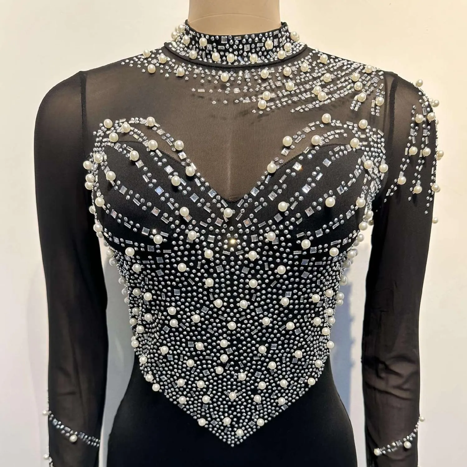 Sexy Rhinestone Crystal Mesh Patchwork Sheer Bodycon Dress Womens See-Through Birthday Clubwear Dresses