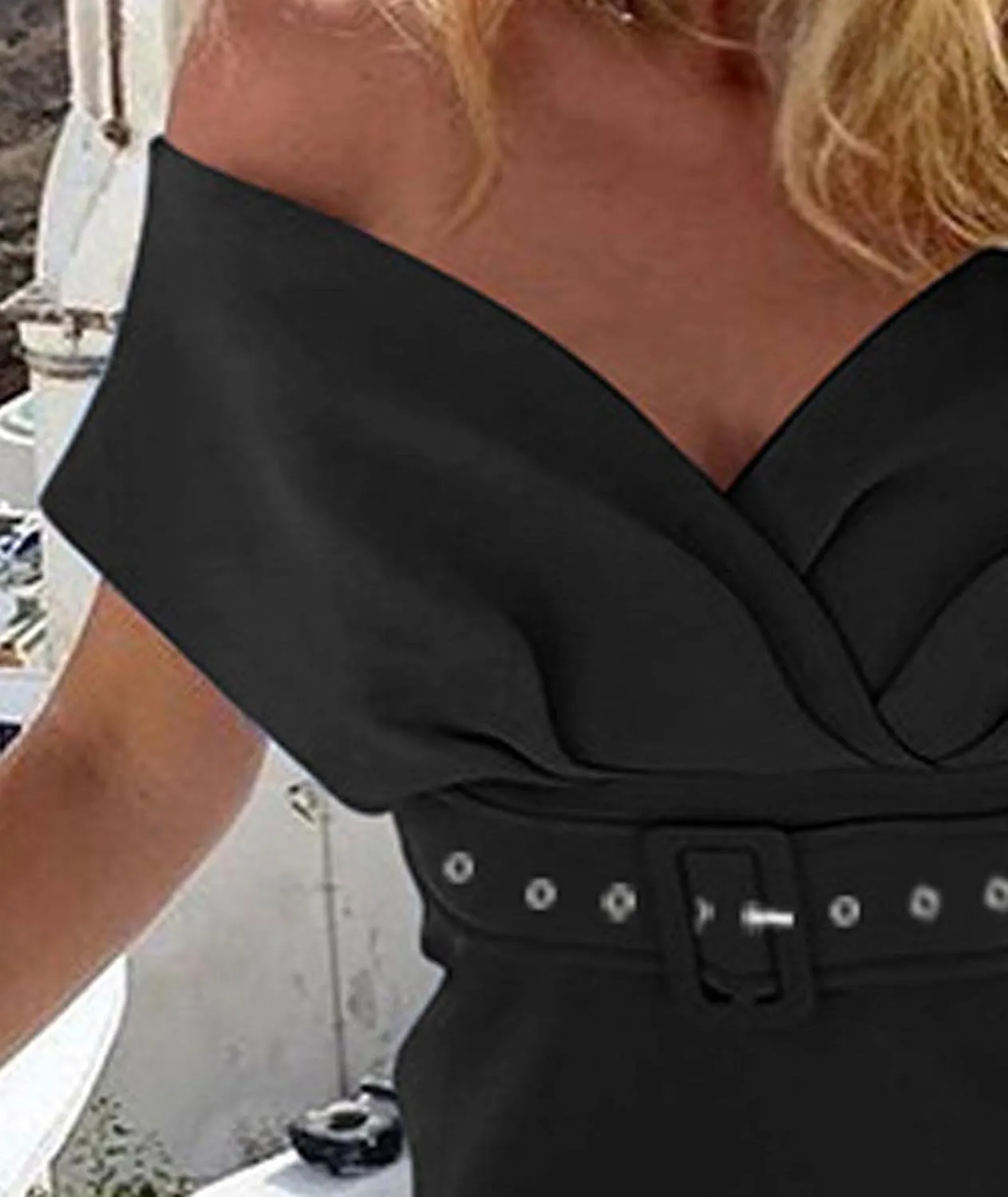 Sexyshine Women's Sexy Off-Shoulder V-Neck Wrap Dress with Belt Elegant Bodycon Midi Evening Gown Party Dress