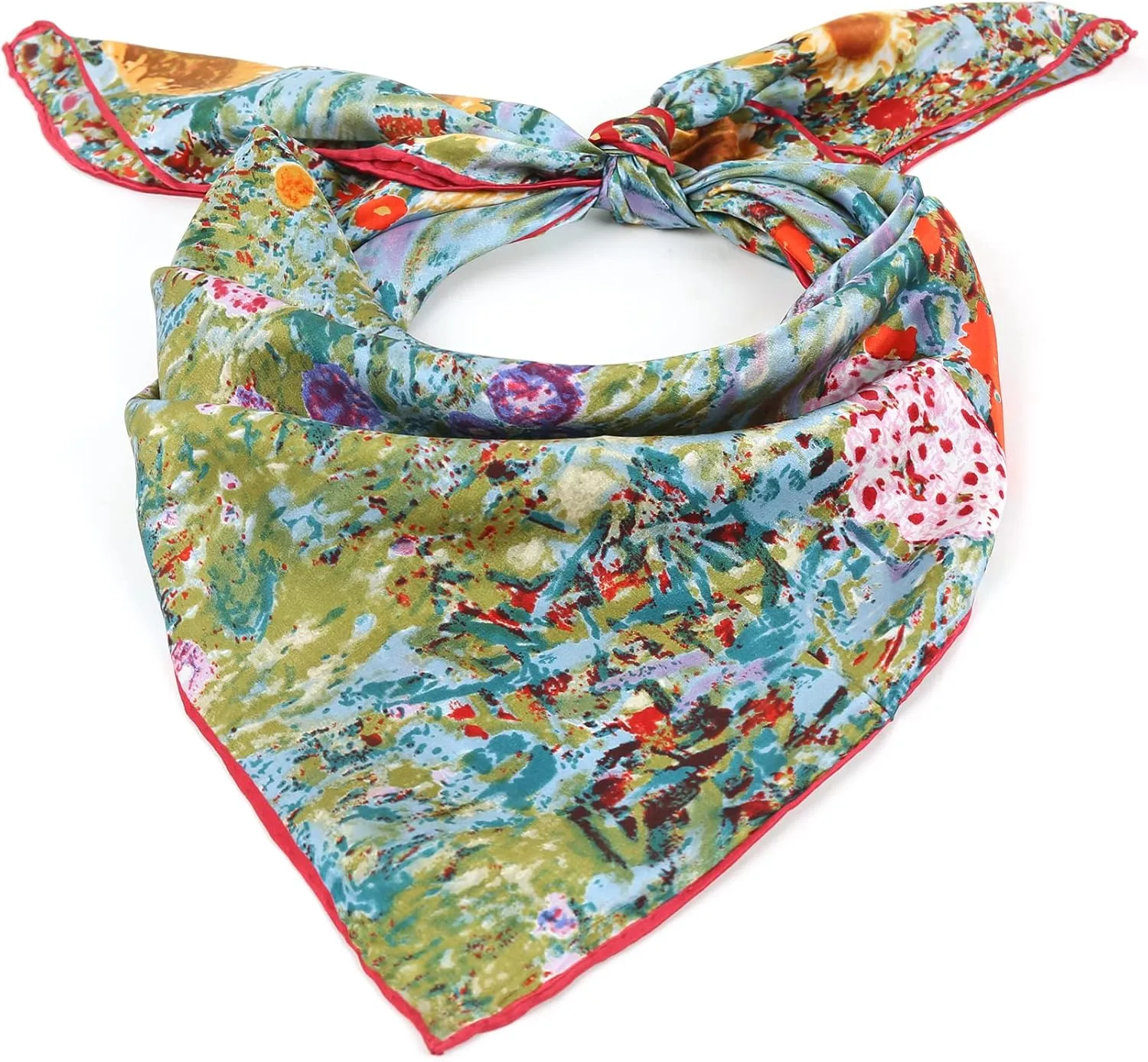 Silk Scarfs Women Square Silk Scarf for Hair, 100% Pure Silk Head Scarf for Women Hand Rolling Edge 35''x35''