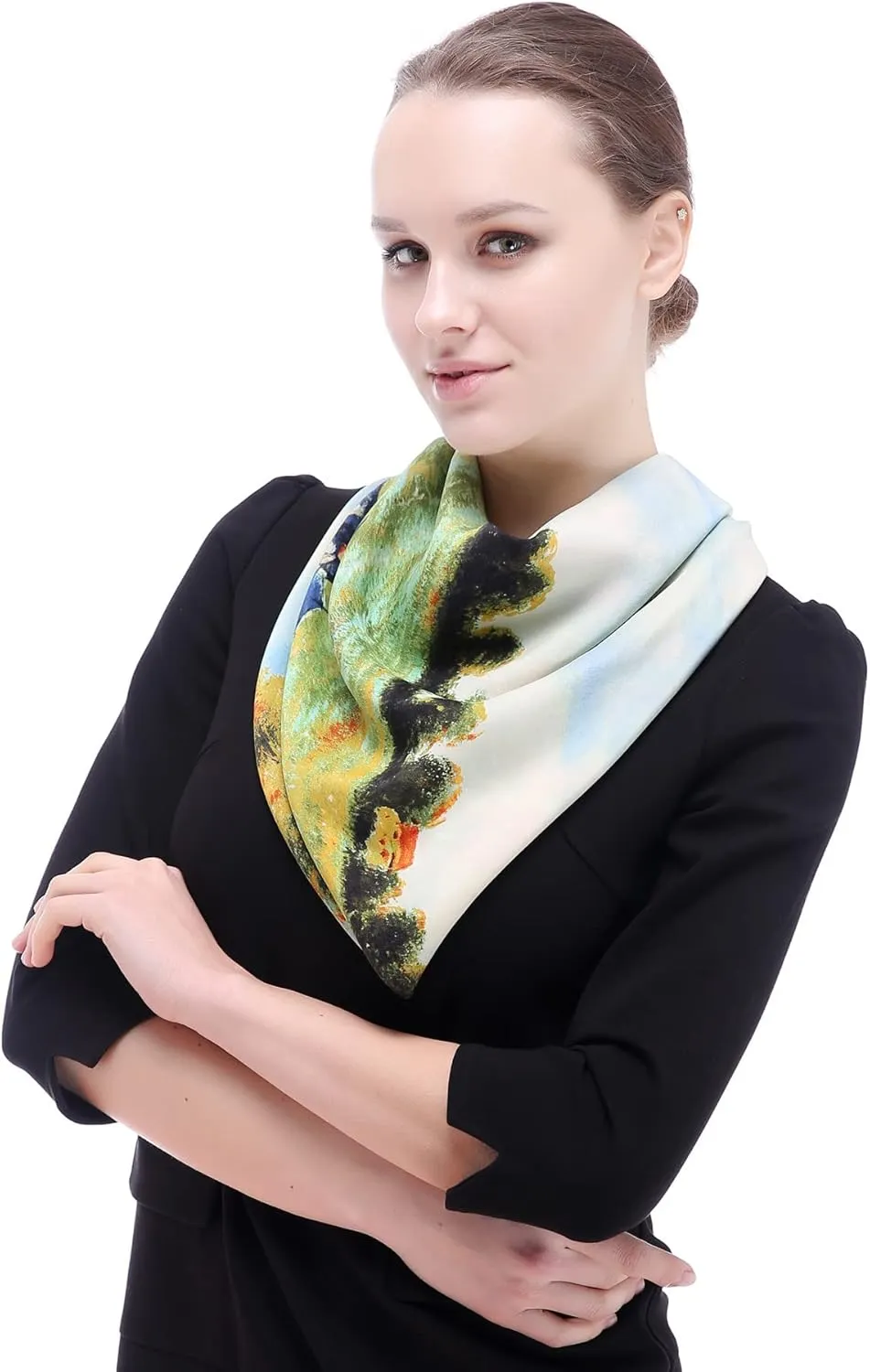 Silk Scarfs Women Square Silk Scarf for Hair, 100% Pure Silk Head Scarf for Women Hand Rolling Edge 35''x35''