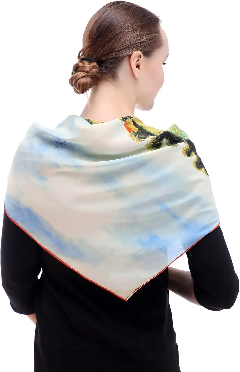 Silk Scarfs Women Square Silk Scarf for Hair, 100% Pure Silk Head Scarf for Women Hand Rolling Edge 35''x35''