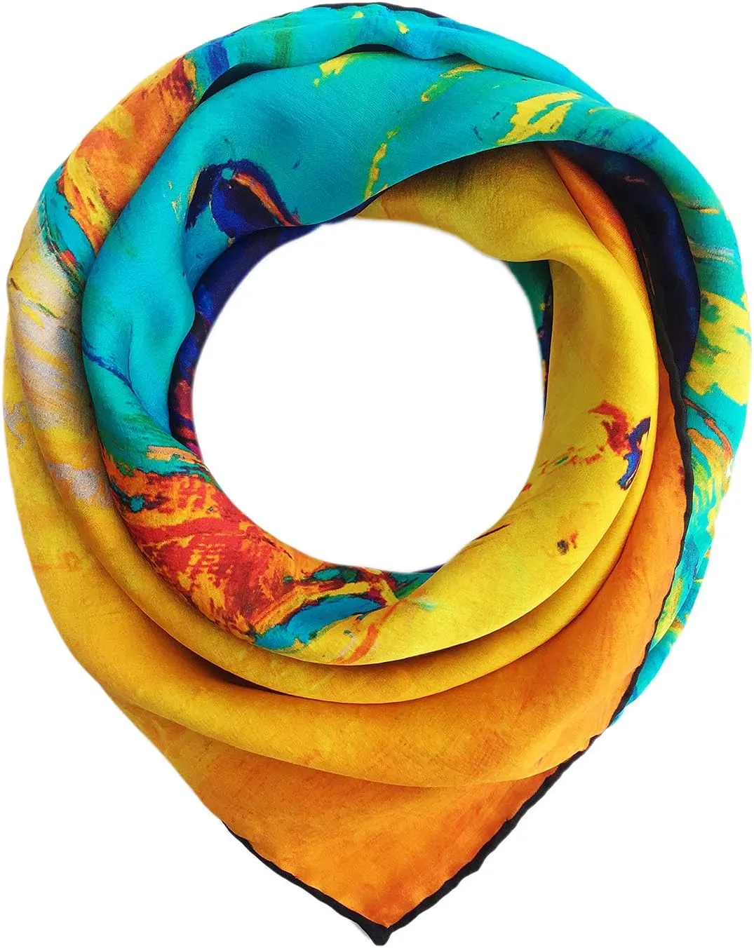 Silk Scarfs Women Square Silk Scarf for Hair, 100% Pure Silk Head Scarf for Women Hand Rolling Edge 35''x35''
