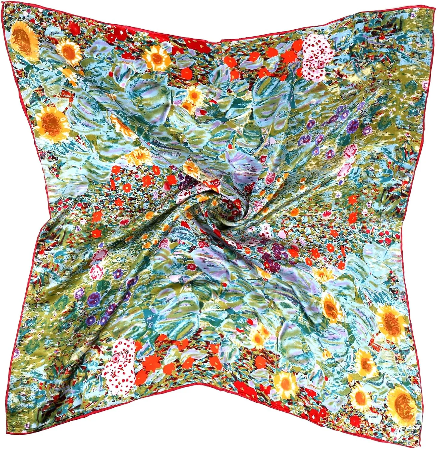 Silk Scarfs Women Square Silk Scarf for Hair, 100% Pure Silk Head Scarf for Women Hand Rolling Edge 35''x35''