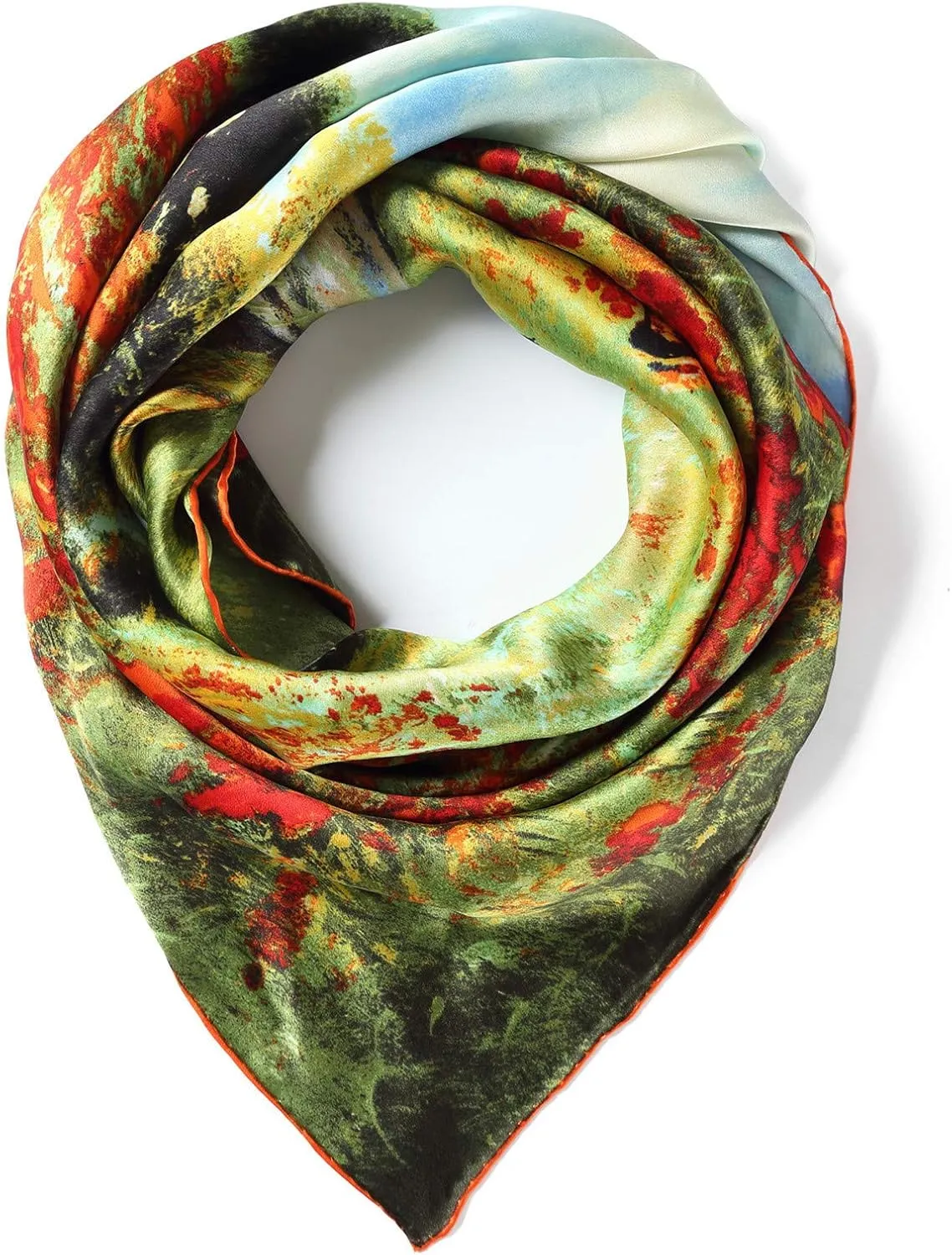 Silk Scarfs Women Square Silk Scarf for Hair, 100% Pure Silk Head Scarf for Women Hand Rolling Edge 35''x35''