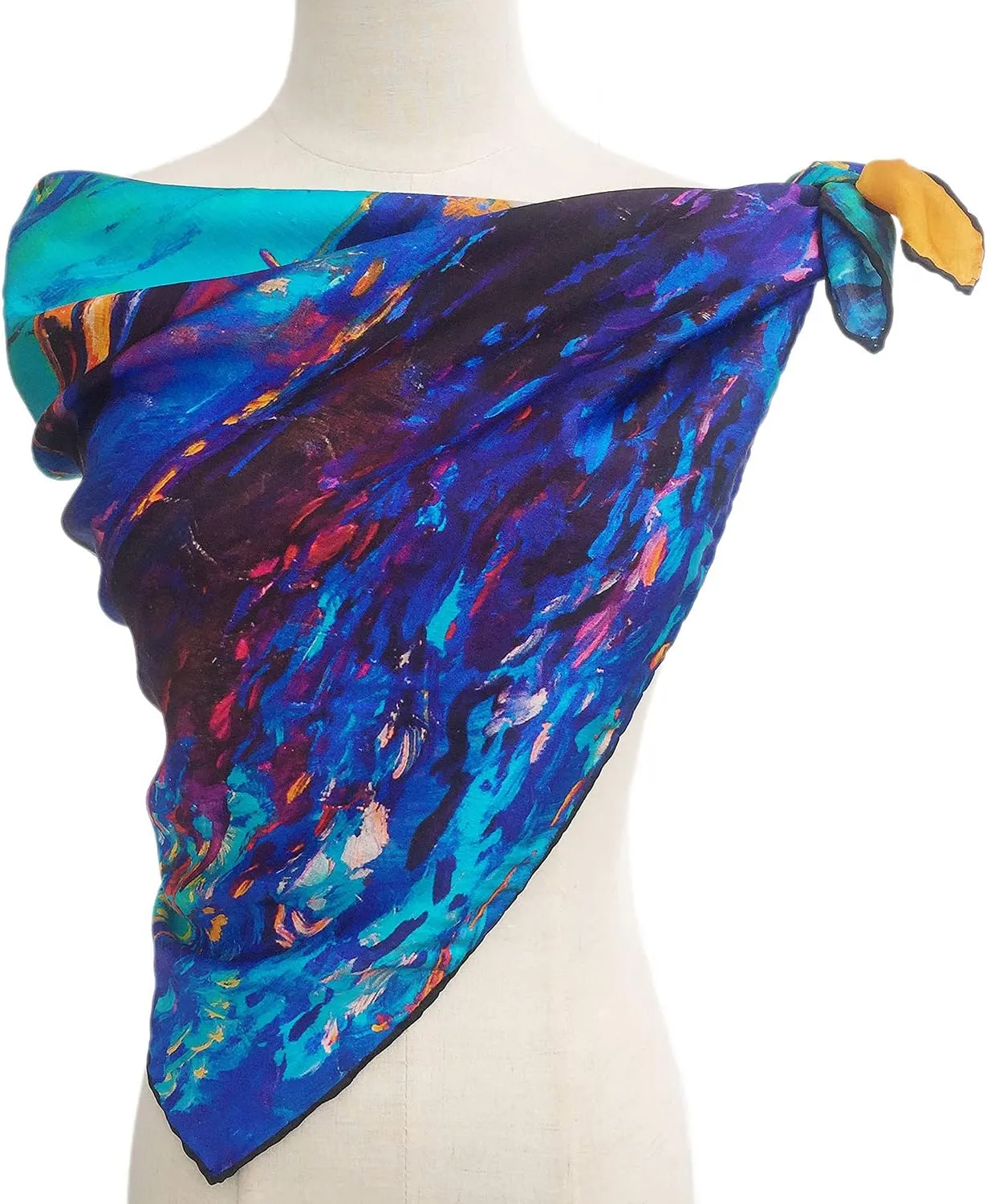 Silk Scarfs Women Square Silk Scarf for Hair, 100% Pure Silk Head Scarf for Women Hand Rolling Edge 35''x35''