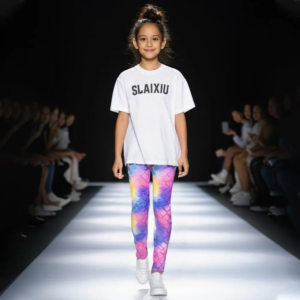 Slaixiu 4 Pack Leggings for Girls - Soft & Comfortable Ankle Length Printed Leggings for Kids (3T to 12 Years)