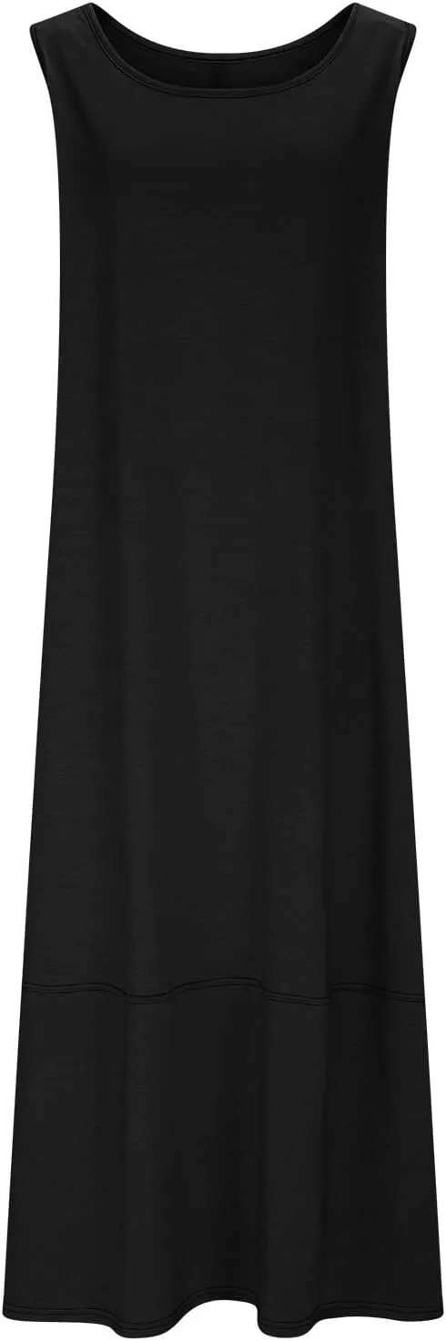 Sleeveless Maxi Dress for Women Casual Summer Dress with Pockets Relaxed Fit Shift Bump Friendly