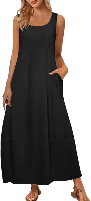Sleeveless Maxi Dress for Women Casual Summer Dress with Pockets Relaxed Fit Shift Bump Friendly