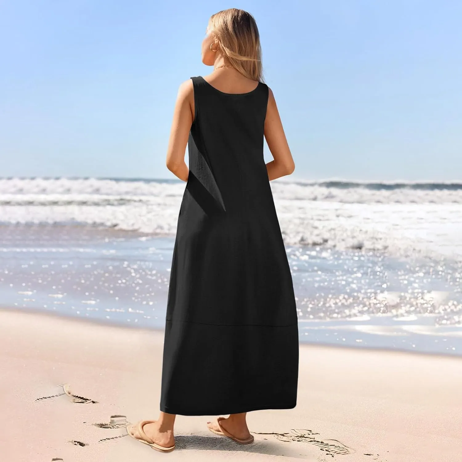 Sleeveless Maxi Dress for Women Casual Summer Dress with Pockets Relaxed Fit Shift Bump Friendly