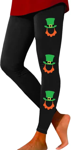 St Patricks Day Leggings for Women High Waist Green Clover Leaves Leggings Lucky Irish Shamrock Tights Soft Yoga Pants
