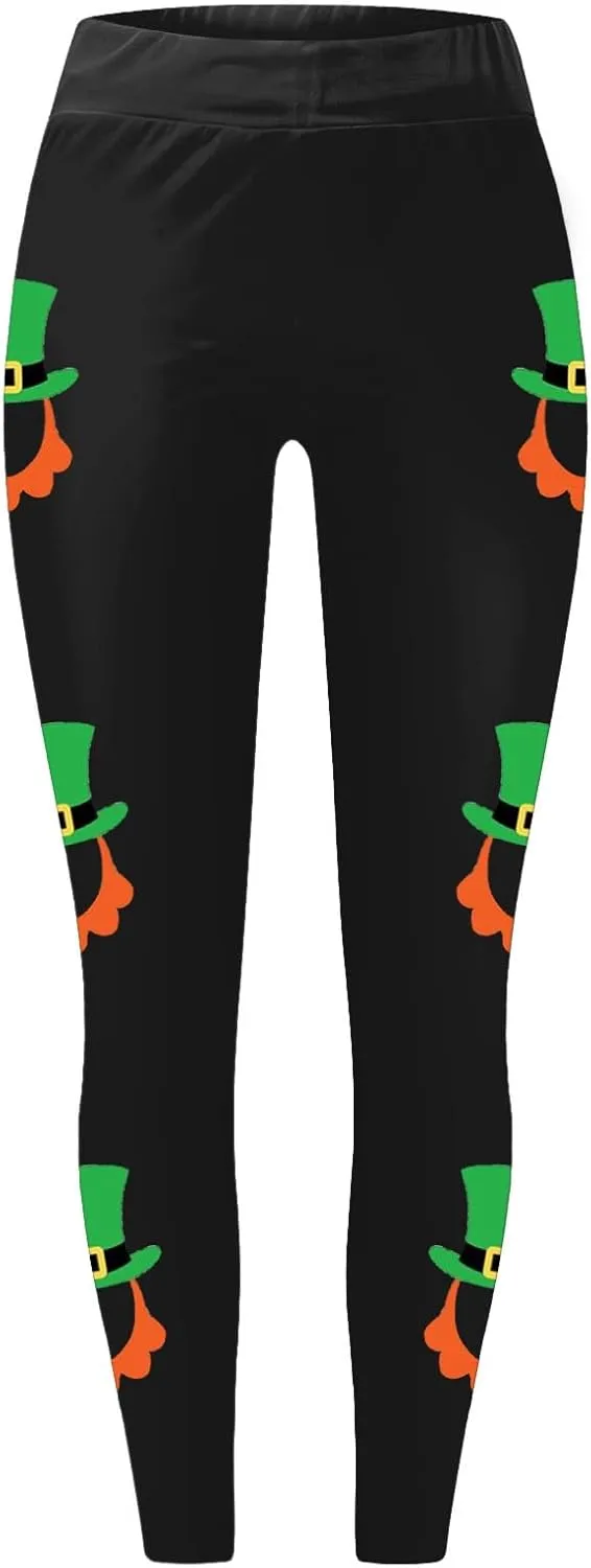St Patricks Day Leggings for Women High Waist Green Clover Leaves Leggings Lucky Irish Shamrock Tights Soft Yoga Pants