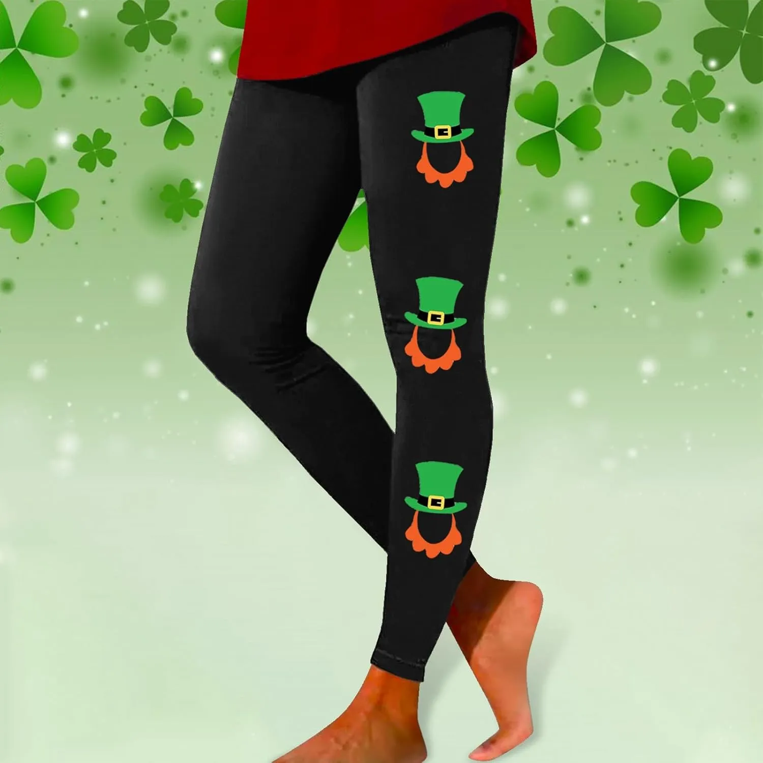 St Patricks Day Leggings for Women High Waist Green Clover Leaves Leggings Lucky Irish Shamrock Tights Soft Yoga Pants