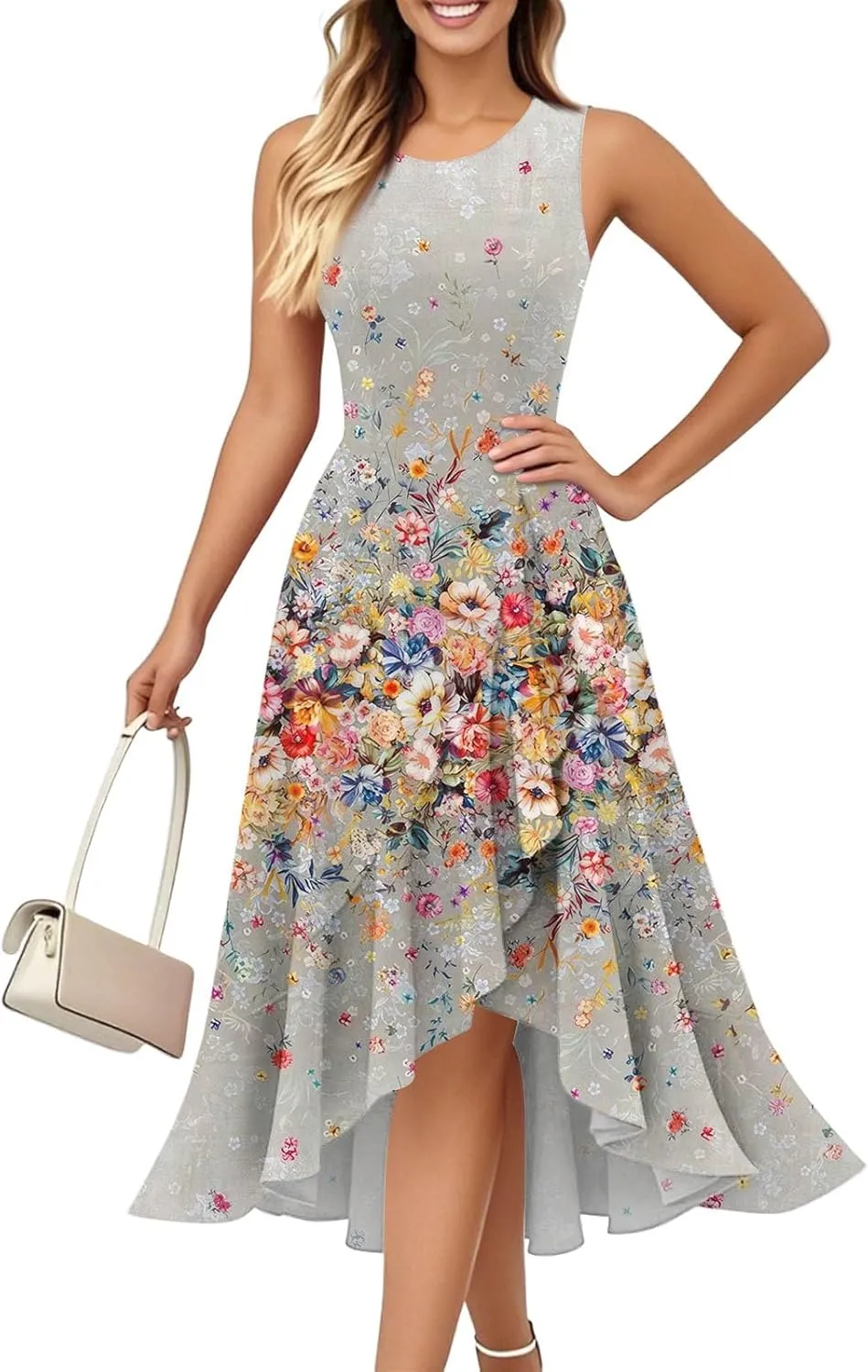 Summer Dresses for Women 2025 Asymmetrical Ruffle Sleeveless Floral Print Plus Size Elegant Sexy Party Dress
