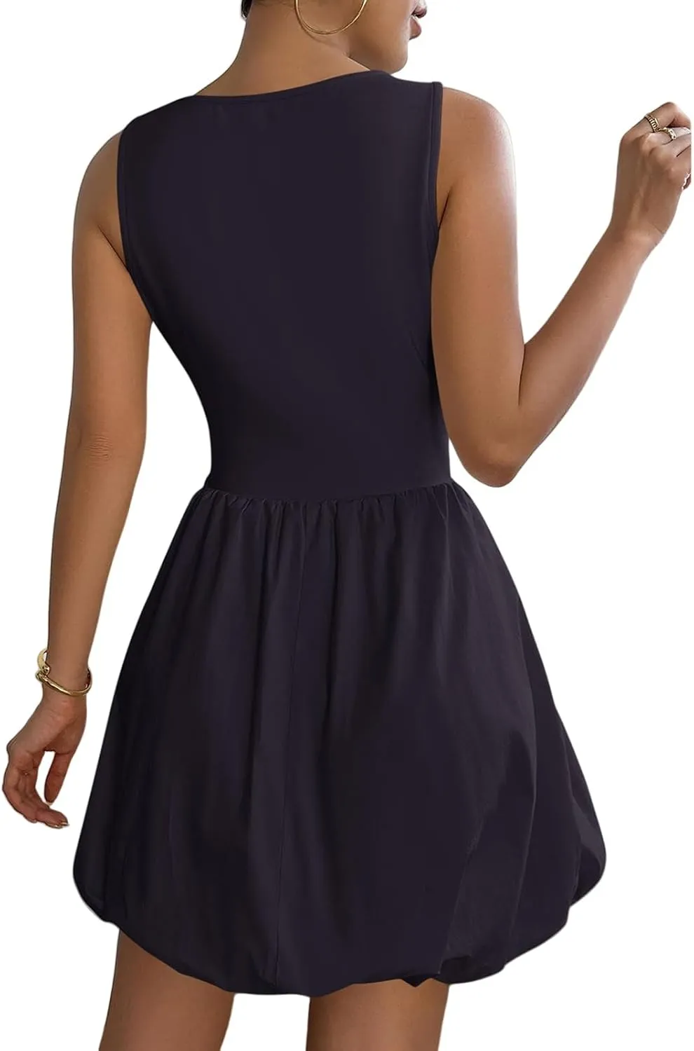 Summer Mini Dress for Women Casal Crew Neck Sleeveless Tank Dresses Trendy Back Zip Up Solid Ruffle Hem Sundress