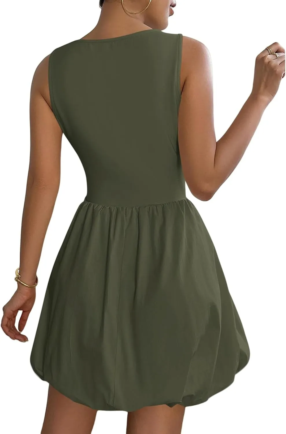 Summer Mini Dress for Women Casal Crew Neck Sleeveless Tank Dresses Trendy Back Zip Up Solid Ruffle Hem Sundress