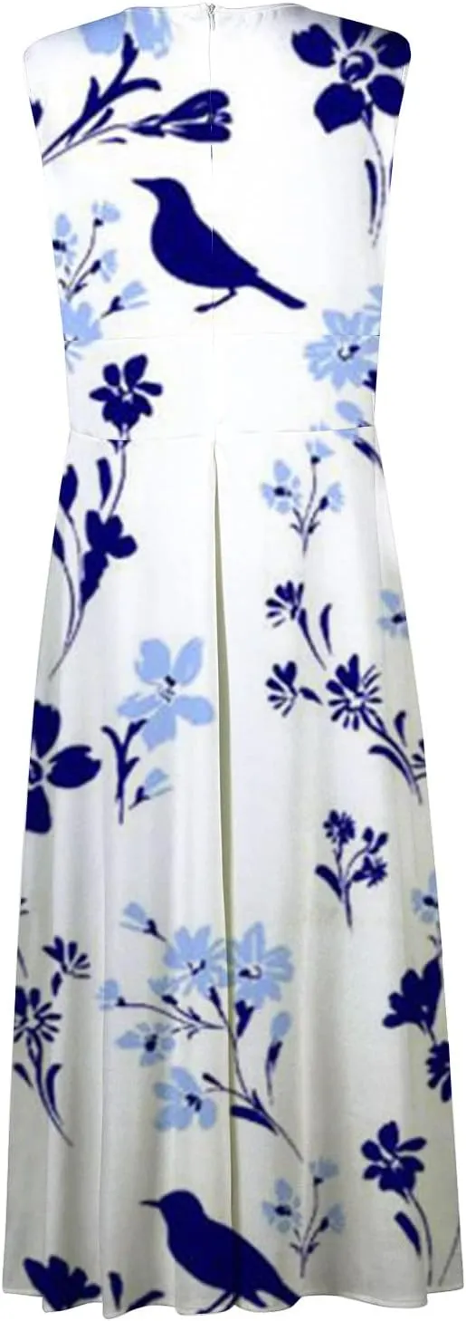 Swing Dress Ladies V Neck 2024 Sleeveless Summer Maxi Dress Womens Boho Waist Retraction Printed Trendy Long Dress