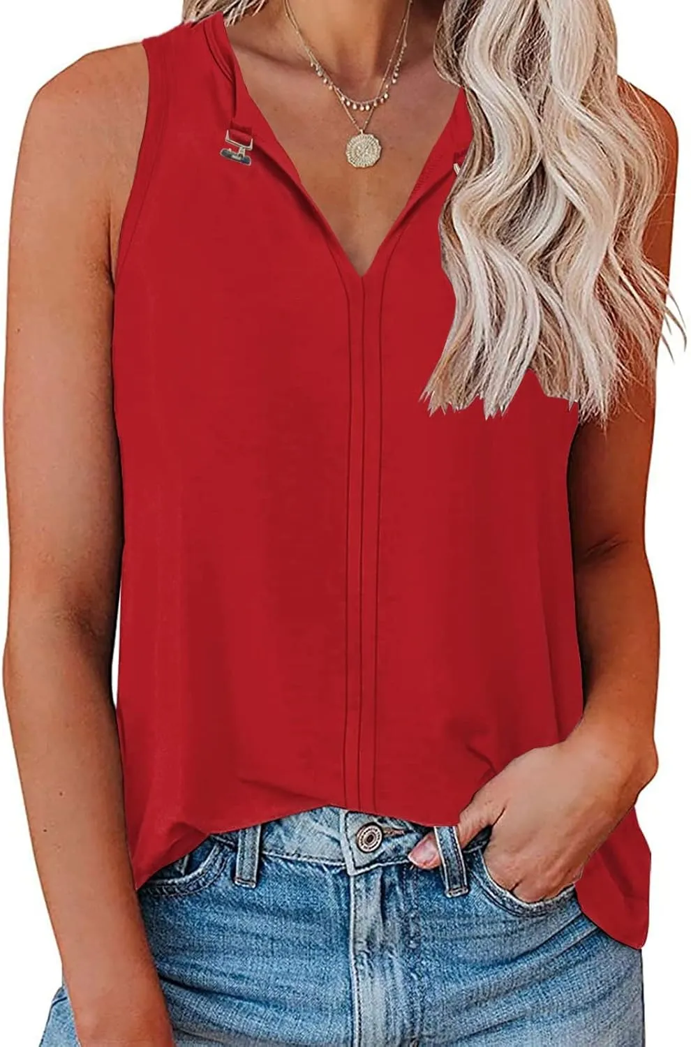 Tank Top for Women Keyhole V Neck Sleeveless Tank Tops Casual Loose Fit Summer Tee Shirts Business Work Shirt Blouses