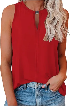 Tank Top for Women Keyhole V Neck Sleeveless Tank Tops Casual Loose Fit Summer Tee Shirts Business Work Shirt Blouses