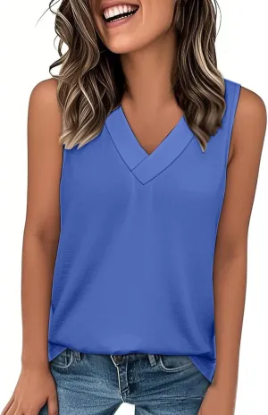Tank Top for Women Summer V Neck T-Shirts Casual Sleeveless Comfy Tshirts Loose Fit Vacation Beach Fashion