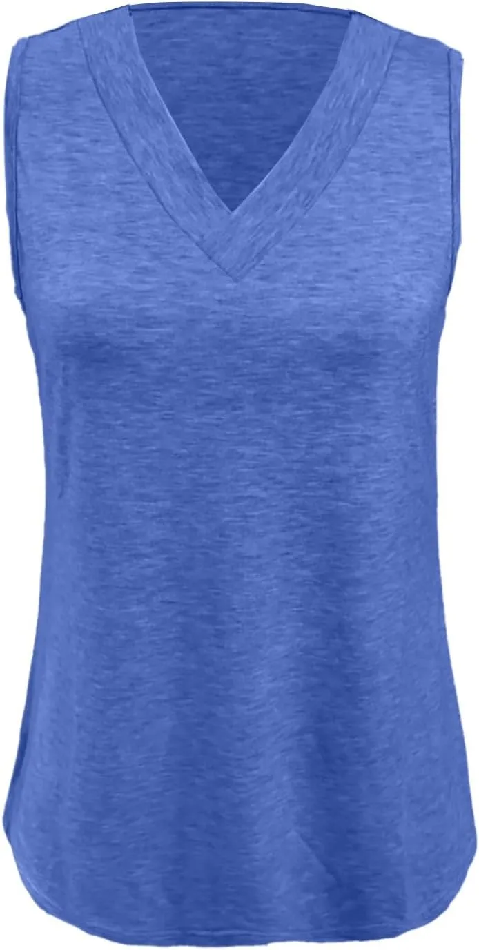 Tank Top for Women Summer V Neck T-Shirts Casual Sleeveless Comfy Tshirts Loose Fit Vacation Beach Fashion