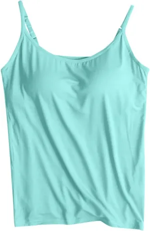 Tank Top for Women with Built in Bra Spaghetti Strap Tank Top Cute Summer Sleeveless Shirts Casual Solid Color Shirts