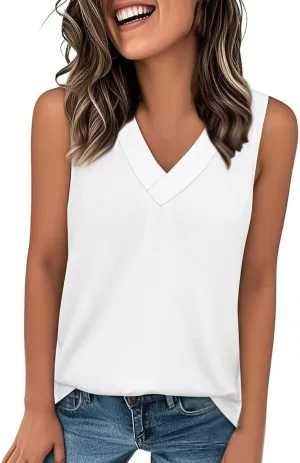 Tank Tops for Women Summer V Neck T-Shirts Dressy Casual Sleeveless Flowy Basic Tee Loose 2025 Vacation