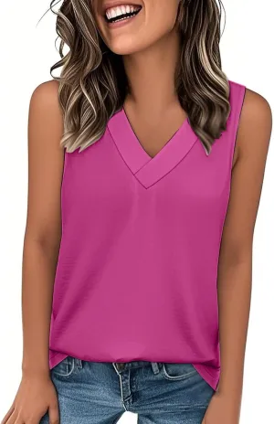 Tank Tops for Women Summer V Neck T-Shirts Dressy Casual Sleeveless Flowy Basic Tee Loose 2025 Vacation