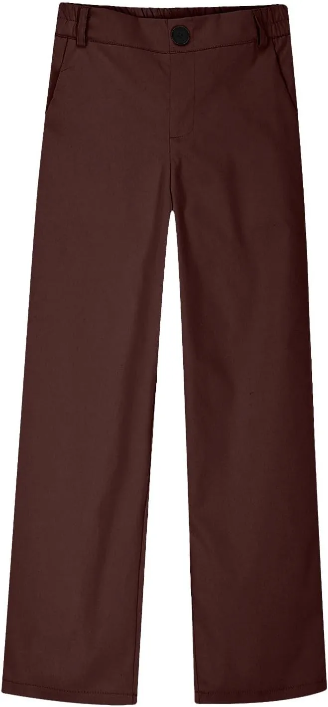 Teen Girls Straight-Fit Chino Pants Casual Stretch Flat-Front Dress Pants Elastic Waist Trousers with Pockets