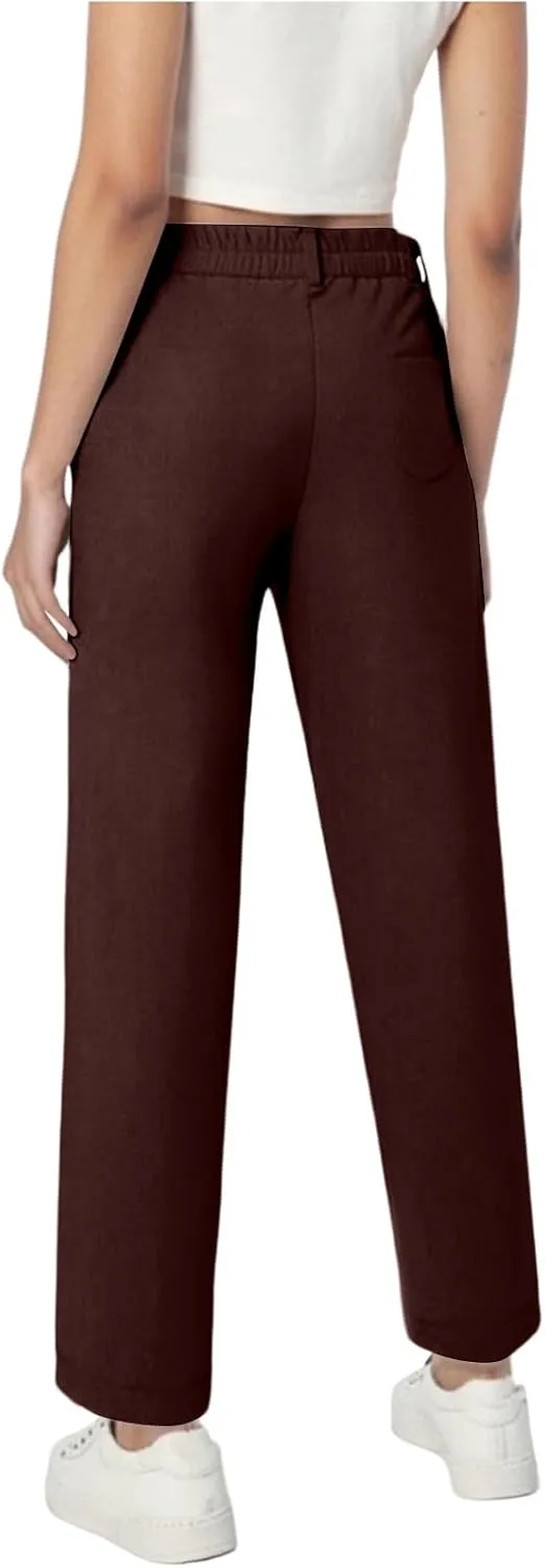 Teen Girls Straight-Fit Chino Pants Casual Stretch Flat-Front Dress Pants Elastic Waist Trousers with Pockets