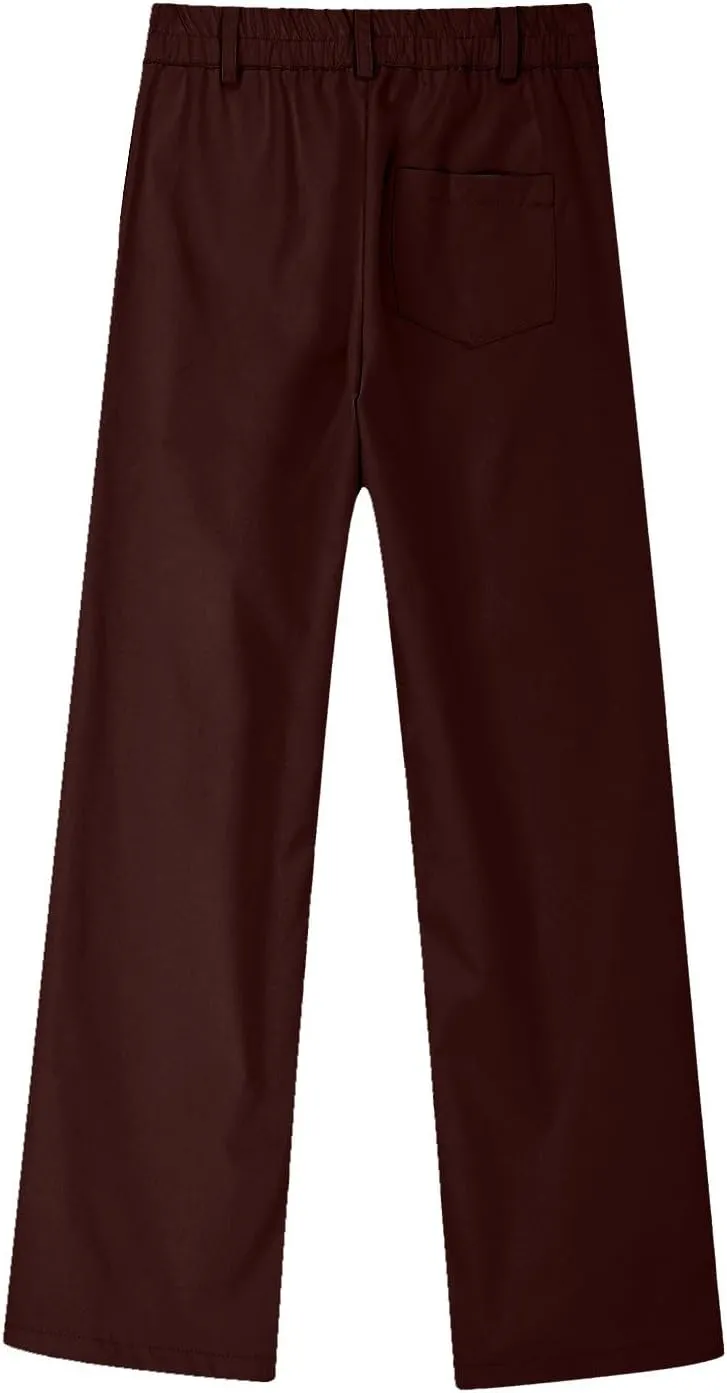 Teen Girls Straight-Fit Chino Pants Casual Stretch Flat-Front Dress Pants Elastic Waist Trousers with Pockets