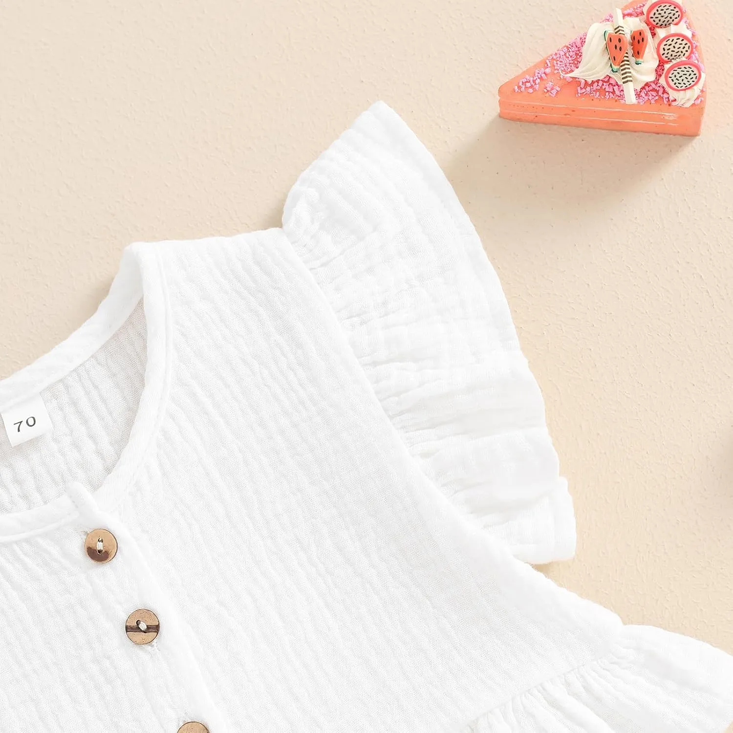 Toddler Baby Girl Solid Color Fly Sleeve Button Ruffle Tops Bow Shorts Bubble Two Piece Summer Outfit Clothes Set