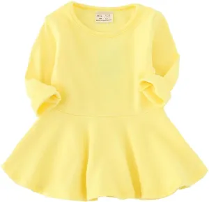 Toddler Baby Girls Long Sleeve Cotton Dress Solid Ruffle Tops