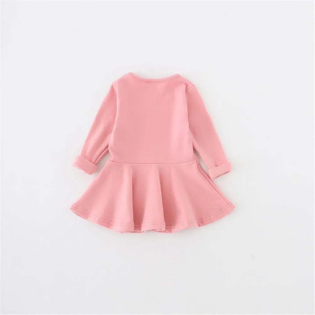 Toddler Baby Girls Long Sleeve Cotton Dress Solid Ruffle Tops