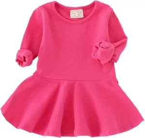 Toddler Baby Girls Long Sleeve Cotton Dress Solid Ruffle Tops