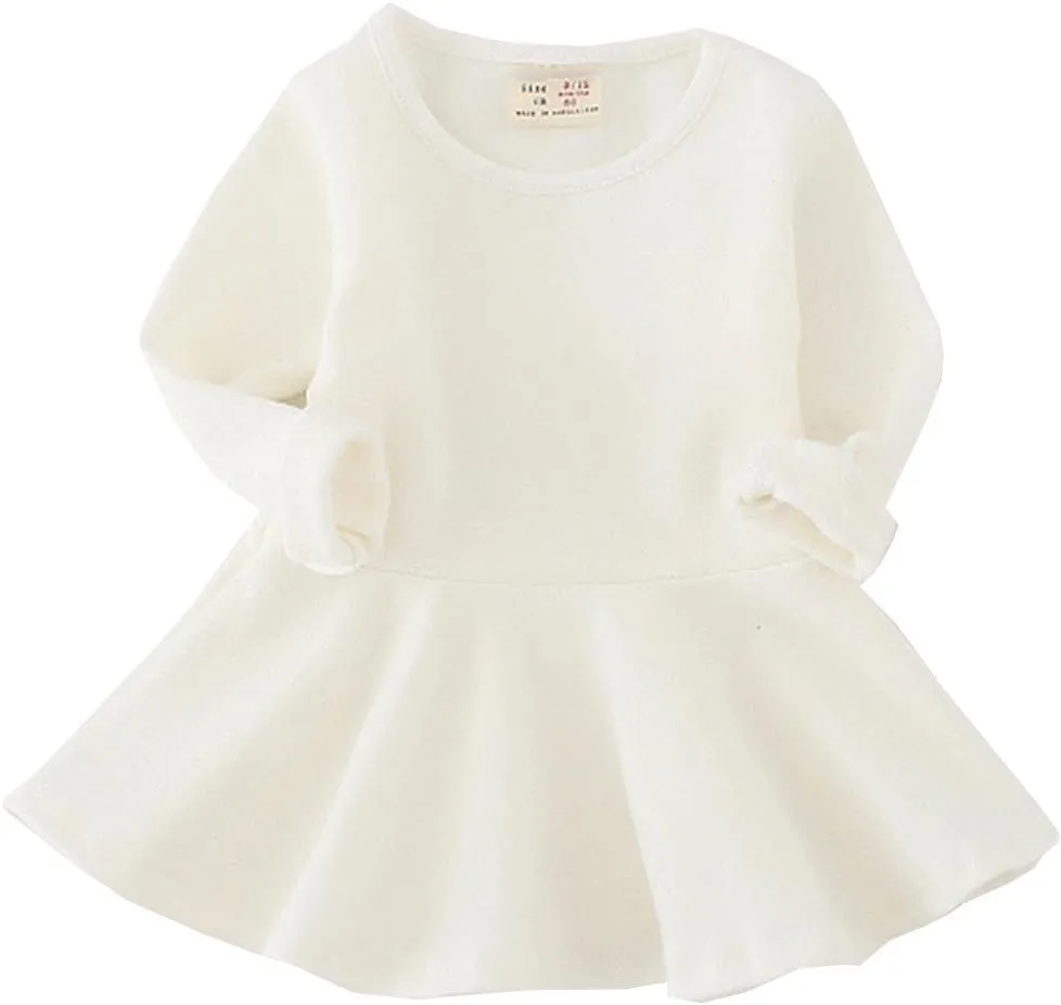 Toddler Baby Girls Long Sleeve Cotton Dress Solid Ruffle Tops