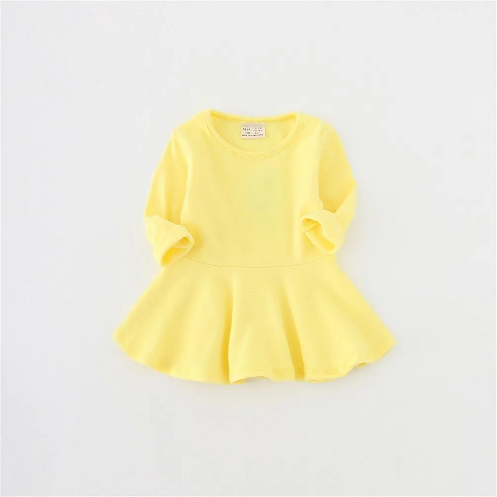 Toddler Baby Girls Long Sleeve Cotton Dress Solid Ruffle Tops