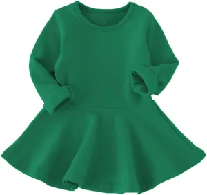 Toddler Baby Girls Long Sleeve Cotton Dress Solid Ruffle Tops