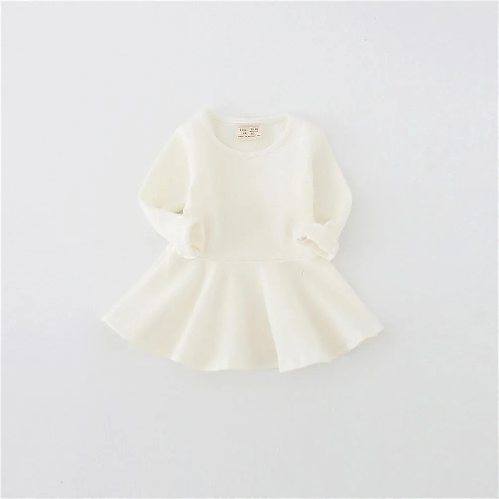 Toddler Baby Girls Long Sleeve Cotton Dress Solid Ruffle Tops