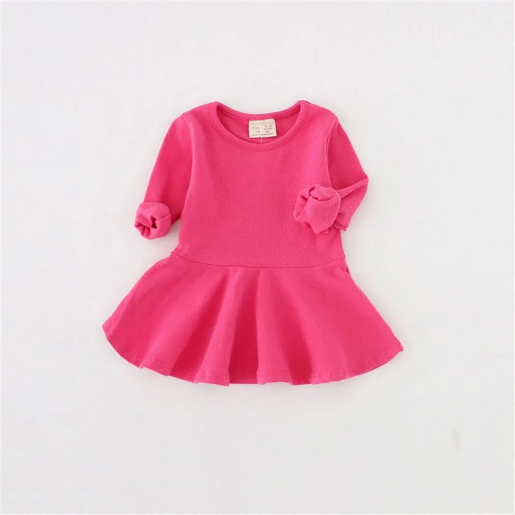 Toddler Baby Girls Long Sleeve Cotton Dress Solid Ruffle Tops