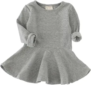 Toddler Baby Girls Long Sleeve Cotton Dress Solid Ruffle Tops