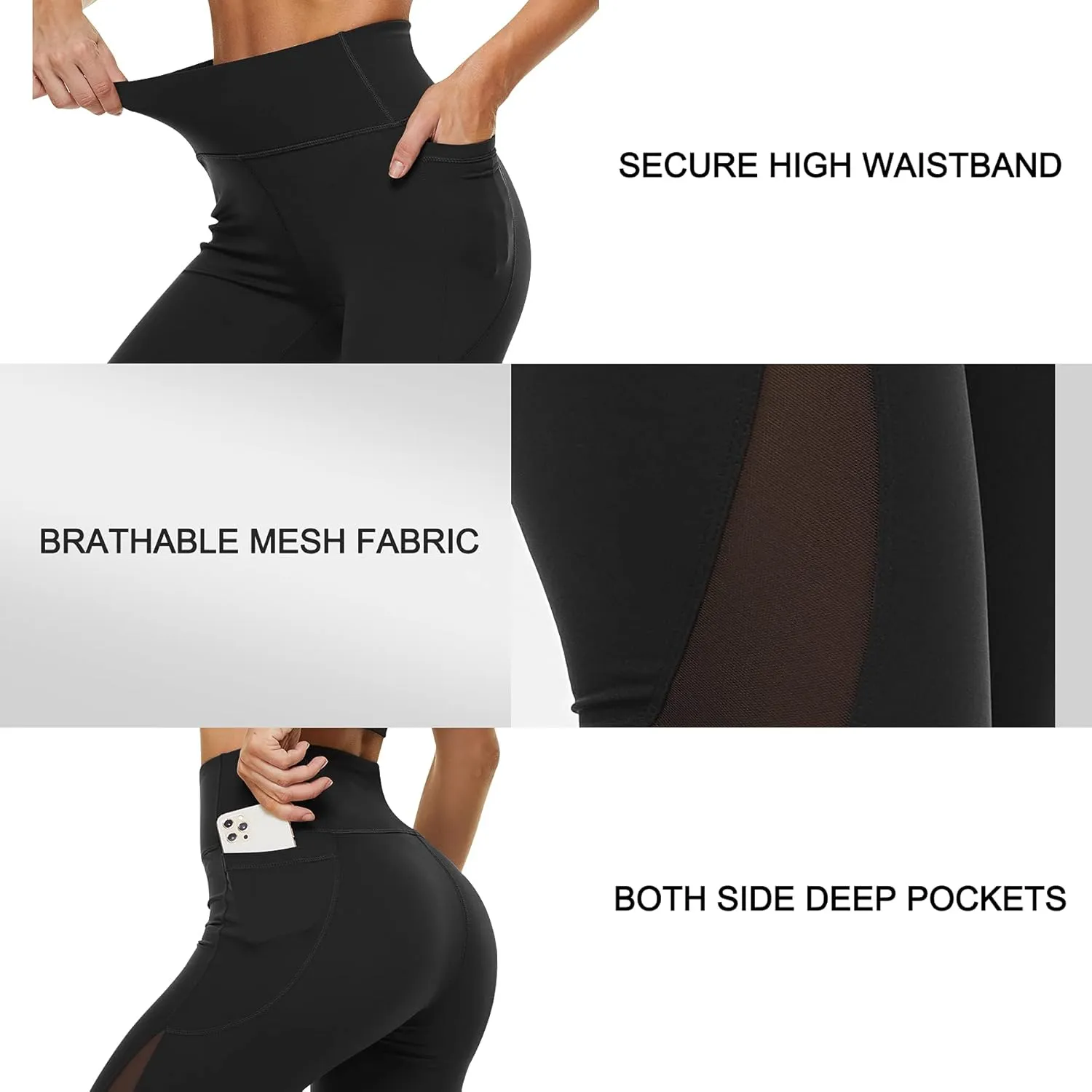 TrainingGirl Mesh Leggings for Women High Waisted Yoga Pants Workout Running Printed Leggings Gym Sports Tights with Pockets