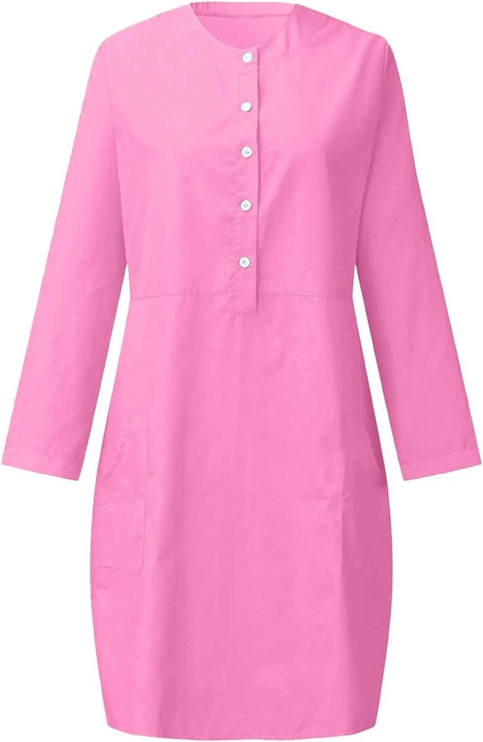 Tshirt Dress Women Half Button Down Linen Shirt Dresses with Pockets Round Neck 2025 Oversized Midi Shift Dress
