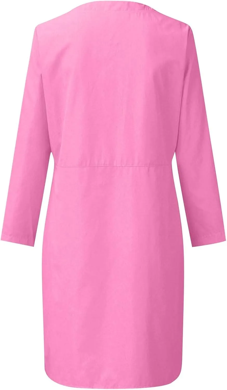 Tshirt Dress Women Half Button Down Linen Shirt Dresses with Pockets Round Neck 2025 Oversized Midi Shift Dress