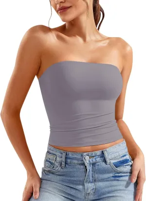 Tube Tops for Women Strapless Double Lined Crop Top Going Out Party Y2K Bandeau Summer Outfits