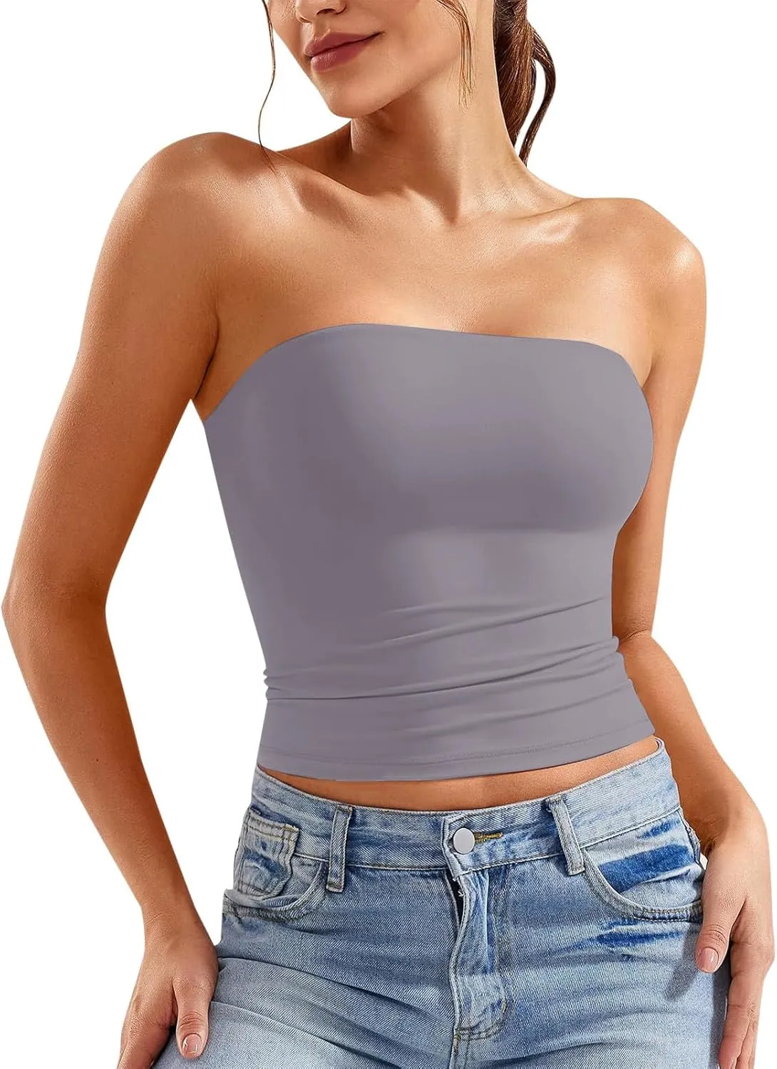 Tube Tops for Women Strapless Double Lined Crop Top Going Out Party Y2K Bandeau Summer Outfits