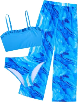 TUONROAD Girls 3 Pieces Bikini Bathing Suit with Rash Guard Pants Quick Dry Swimsuit Cover-Up Sets 6-12T